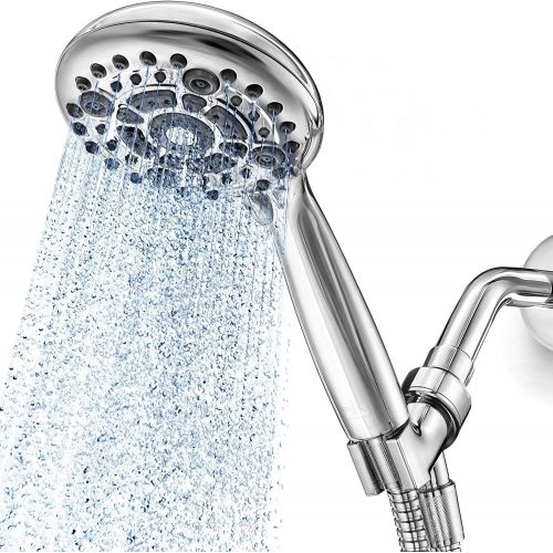  Lokby High Pressure Handheld Shower Head 6-Setting - Luxury 5 Hand held Rain Shower with Hose - Powerful Shower Spray Even with Low Water Pressure in Supply Pipeline - Low Flow Rainfall