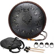 [아마존베스트]LOKE 15 Notes Steel Tongue Drum, 13 Inch Harmonic HandPan Drum with Beater Travel Bag for Meditation, Yoga and Zen