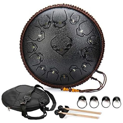  [아마존베스트]LOKE 15 Notes Steel Tongue Drum, 13 Inch Harmonic HandPan Drum with Beater Travel Bag for Meditation, Yoga and Zen