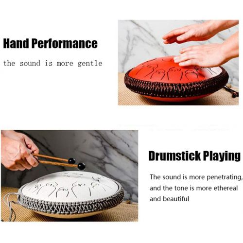  [아마존베스트]LOKE 15 Notes Steel Tongue Drum, 13 Inch Harmonic HandPan Drum with Beater Travel Bag for Meditation, Yoga and Zen