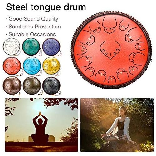  [아마존베스트]LOKE 15 Notes Steel Tongue Drum, 13 Inch Harmonic HandPan Drum with Beater Travel Bag for Meditation, Yoga and Zen