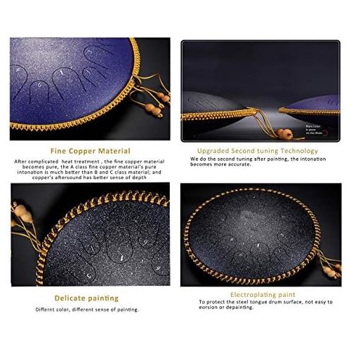  [아마존베스트]LOKE Steel Tongue Drum 15 Notes 13 Inch Harmonic HandPan Drum, Rhythm Instrument, Tank Drum Chakra Drum for Meditation, Yoga and Zen with Travel Bag