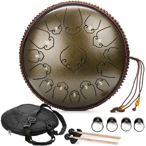  [아마존베스트]LOKE Steel Tongue Drum 15 Notes 13 Inch Harmonic HandPan Drum, Rhythm Instrument, Tank Drum Chakra Drum for Meditation, Yoga and Zen with Travel Bag