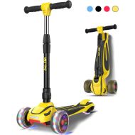 LOL-FUN Toddler Scooter for Kids Ages 3-12 Years Old Boy Girl with 3 Wheel LED Lights, Extra-Wide Childrens Foldable Kick Scooter Kids Ages 3-5 with 4 Adjustable Height and Lean-to