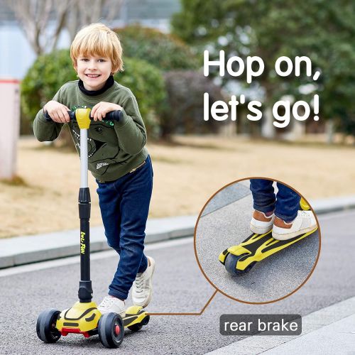  LOL-FUN Toddler Scooter for Kids Ages 3-12 Years Old Boy Girl with 3 Wheel LED Lights, Extra-Wide Childrens Foldable Kick Scooter Kids Ages 3-5 with 4 Adjustable Height and Lean-to