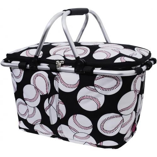  LOLO Baseball Print Insulated Market Picnic Basket-black