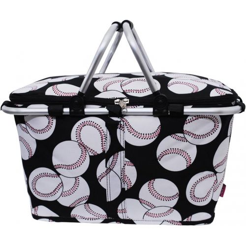  LOLO Baseball Print Insulated Market Picnic Basket-black