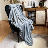 [아마존핫딜][아마존 핫딜] LOMAO Flannel Blanket with Pompom Fringe Lightweight Cozy Bed Blanket Soft Throw Blanket fit Couch Sofa Suitable for All Season (Grey, 51x 63)