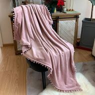 [아마존 핫딜] LOMAO Flannel Blanket with Pompom Fringe Lightweight Cozy Bed Blanket Soft Throw Blanket fit Couch Sofa Suitable for All Season(Pink, 60x 80)