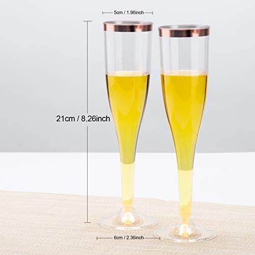  [아마존베스트]LOMOFI 30 Plastic Rose Gold Rimmed Champagne Flutes | 5.5 oz. Clear Hard Disposable Cups for Wedding , Party Toasting, Mimosa or Cocktails