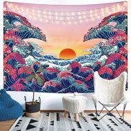 LOMOHOO Grosse Welle Ocean Wandbehange Orange Sonnenuntergang Wandteppich Mit Wandkunst Natur Hauptdekorationen fuer Wohnzimmer Schlafzimmer Wohnheim Dekor (A-Great Wave, L/148cmX200