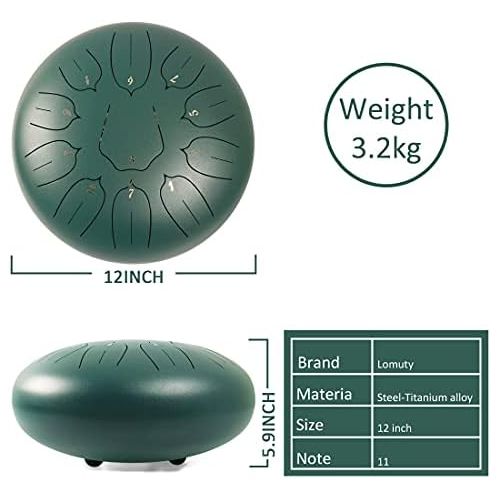  [아마존베스트]Lomuty Steel Tongue Drum, 11 Notes, 30.5 cm, Percussion Instrument,- Handpan Drum with Bag, Music Book, Mallets, Finger Picks