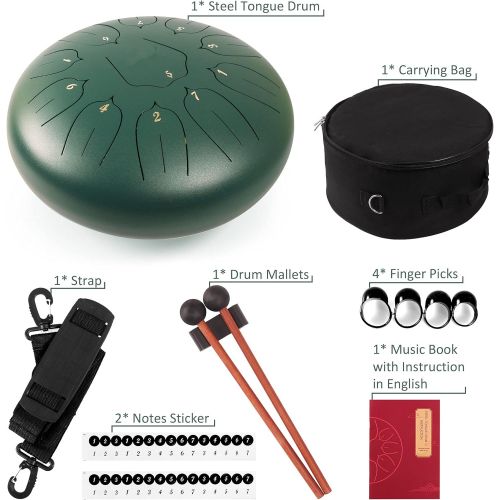  [아마존베스트]Lomuty Steel Tongue Drum, 11 Notes, 30.5 cm, Percussion Instrument,- Handpan Drum with Bag, Music Book, Mallets, Finger Picks