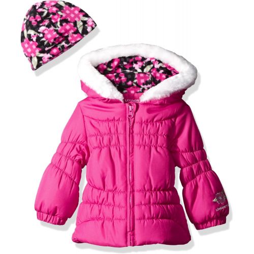  London+Fog London Fog Baby Girls Classic Puffer Jacket with Fleece Hat