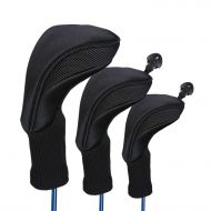 LONGCHAO Black Golf Head Covers Driver 1 3 5 Fairway Woods Headcovers Long Neck 1680D Knit Head Covers for Golf Club Fits All Fairway and Driver Clubs 3pcs