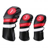 LONGCHAO Golf Head Covers 3pcs/Set Driver Fairway Wood Headcovers White Red and White Vintage PU Leather 1 3 5 Driver and Fairway Head Covers for Golf Club