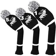 LONGCHAO 3 Pcs Knitted Golf Headcover Driver Cover, Golf Club Wood Head Covers Fit for Driver Wood, Fairway Wood and Hybrid(UT) with Number Tags for Male/Female Golfers (3 Pcs)