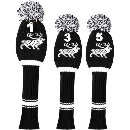  LONGCHAO 3 Pcs Knitted Golf Headcover Driver Cover, Golf Club Wood Head Covers Fit for Driver Wood, Fairway Wood and Hybrid(UT) with Number Tags for Male/Female Golfers (3 Pcs)