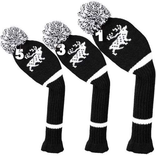  LONGCHAO 3 Pcs Knitted Golf Headcover Driver Cover, Golf Club Wood Head Covers Fit for Driver Wood, Fairway Wood and Hybrid(UT) with Number Tags for Male/Female Golfers (3 Pcs)