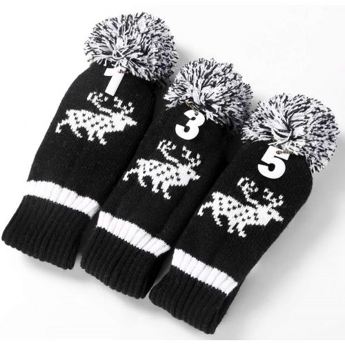  LONGCHAO 3 Pcs Knitted Golf Headcover Driver Cover, Golf Club Wood Head Covers Fit for Driver Wood, Fairway Wood and Hybrid(UT) with Number Tags for Male/Female Golfers (3 Pcs)