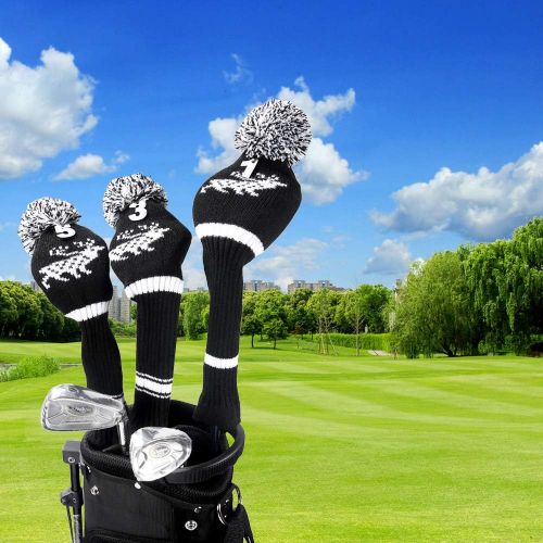  LONGCHAO 3 Pcs Knitted Golf Headcover Driver Cover, Golf Club Wood Head Covers Fit for Driver Wood, Fairway Wood and Hybrid(UT) with Number Tags for Male/Female Golfers (3 Pcs)