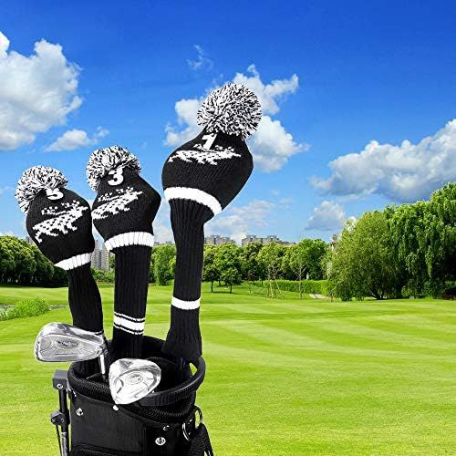  LONGCHAO 3 Pcs Knitted Golf Headcover Driver Cover, Golf Club Wood Head Covers Fit for Driver Wood, Fairway Wood and Hybrid(UT) with Number Tags for Male/Female Golfers (3 Pcs)