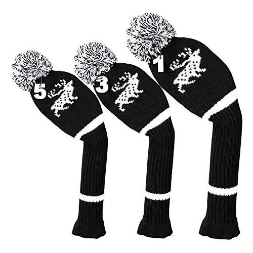  LONGCHAO 3 Pcs Knitted Golf Headcover Driver Cover, Golf Club Wood Head Covers Fit for Driver Wood, Fairway Wood and Hybrid(UT) with Number Tags for Male/Female Golfers (3 Pcs)