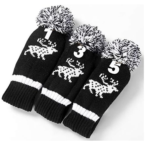  LONGCHAO 3 Pcs Knitted Golf Headcover Driver Cover, Golf Club Wood Head Covers Fit for Driver Wood, Fairway Wood and Hybrid(UT) with Number Tags for Male/Female Golfers (3 Pcs)