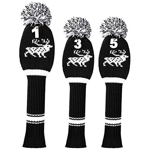  LONGCHAO 3 Pcs Knitted Golf Headcover Driver Cover, Golf Club Wood Head Covers Fit for Driver Wood, Fairway Wood and Hybrid(UT) with Number Tags for Male/Female Golfers (3 Pcs)