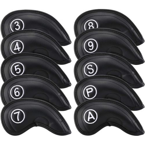  LONGCHAO Golf Irons Club Head Covers, Golf 10pcs Set Thick PU Leather Waterproof Head Covers with Number Tag 3-9/A/P/S Fit Most Irons Club