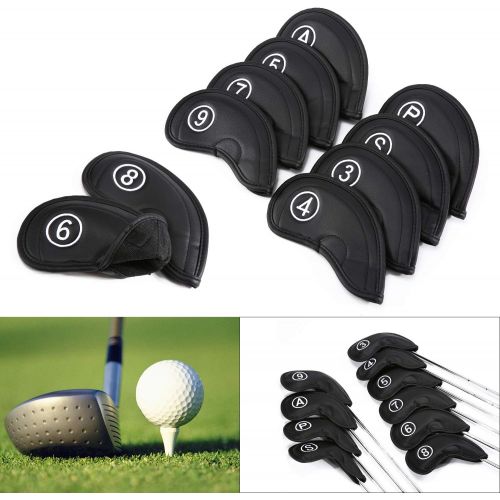  LONGCHAO Golf Irons Club Head Covers, Golf 10pcs Set Thick PU Leather Waterproof Head Covers with Number Tag 3-9/A/P/S Fit Most Irons Club