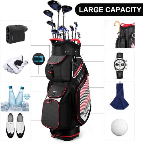  [아마존베스트]LONGCHAO Golf Cart Bag 14 Dividers Top Clubs Organizer Lightweight with Cooler Pouch, Dust Cover and Backpack Strap