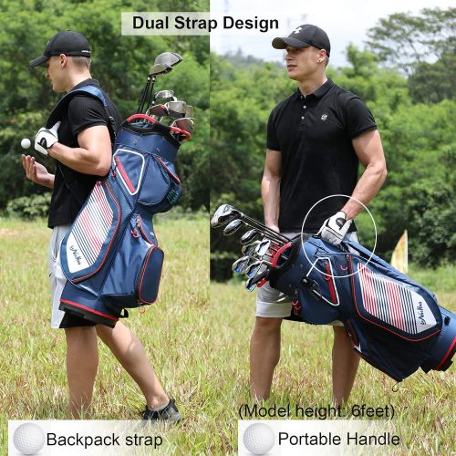  [아마존베스트]LONGCHAO Golf Cart Bag 14 Dividers Top Clubs Organizer Lightweight with Cooler Pouch, Dust Cover and Backpack Strap