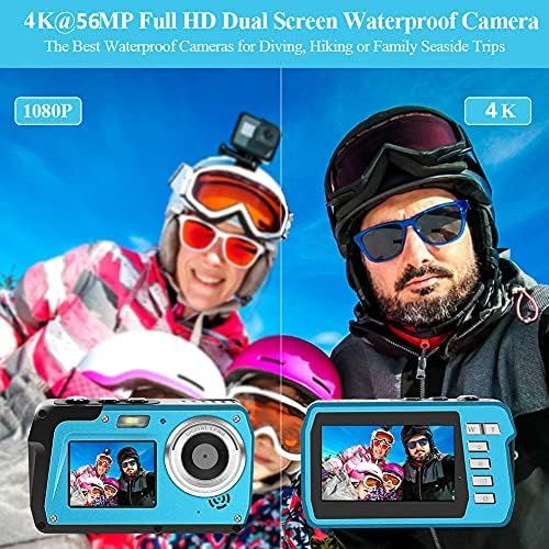  [아마존베스트]LongOu Underwater Camera 2.7 K 48 MP Underwater Camera Selfie Dual Screens 16X Digital Zoom Digital Camera Waterproof for Snorkelling, Blue