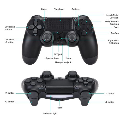  [아마존베스트]Ubrand Wireless Controller for PS4,Remote for Playstation 4 with Charging Cable, Game Controller Joystick with Dual Vibration/6-axis Gyro Sensor/Audio Function/1000mAh (Black)