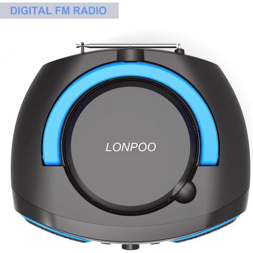  [아마존베스트]LONPOO Portable CD Player Boombox FM Radio, Bluetooth MP3 CD Player with Aux-in & USB & Headphone Jack, AC Power and DC Battery (Batteries are Not Included)