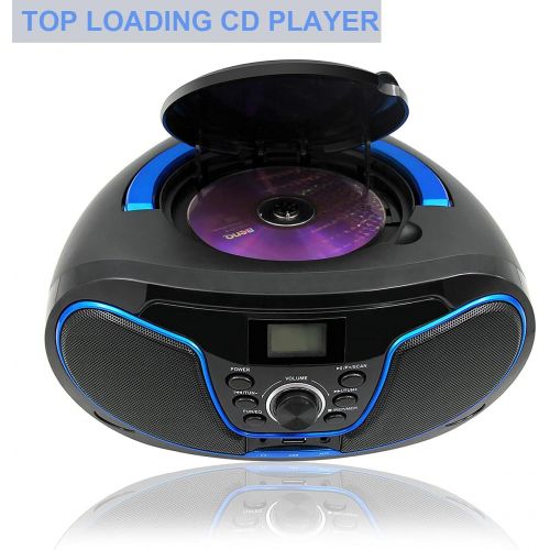  [아마존베스트]LONPOO Portable CD Player Boombox FM Radio, Bluetooth MP3 CD Player with Aux-in & USB & Headphone Jack, AC Power and DC Battery (Batteries are Not Included)