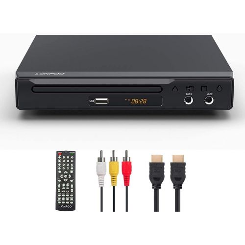  [아마존베스트]LONPOO LP-077 DVD Player for TV, Region Free DVD CD Discs Player with HDMI & AV Output (HDMI & AV Cable Included), HD1080P, Built-in PAL/NTSC, Supports MIC/USB2.0 (Metal Case)