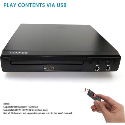  [아마존베스트]LONPOO LP-077 DVD Player for TV, Region Free DVD CD Discs Player with HDMI & AV Output (HDMI & AV Cable Included), HD1080P, Built-in PAL/NTSC, Supports MIC/USB2.0 (Metal Case)