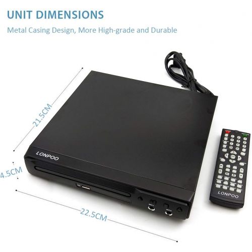  [아마존베스트]LONPOO LP-077 DVD Player for TV, Region Free DVD CD Discs Player with HDMI & AV Output (HDMI & AV Cable Included), HD1080P, Built-in PAL/NTSC, Supports MIC/USB2.0 (Metal Case)