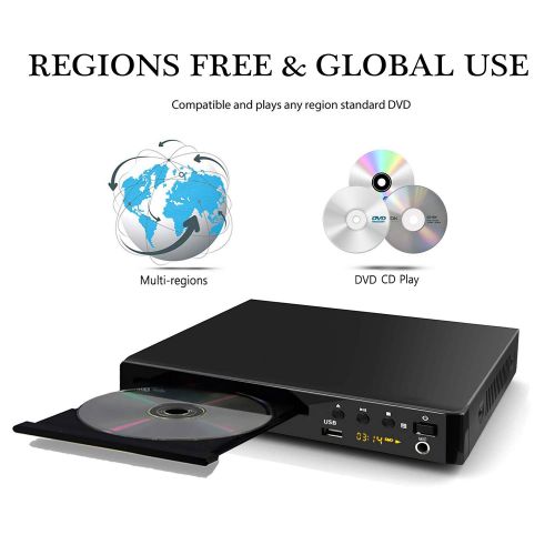  LONPOO Compact HD DVD Player All Region Free (PALNTSC, 720p, HDMI MIC RCA USB Ports, Full-Function Remote) LP-099