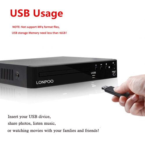  LONPOO Compact Home HD DVD Player all regions Free with Ports HDMI / USB / Microphone/ RCA, Full Function Remote(lp-099)