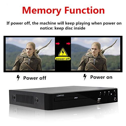  LONPOO Compact Home HD DVD Player all regions Free with Ports HDMI / USB / Microphone/ RCA, Full Function Remote(lp-099)
