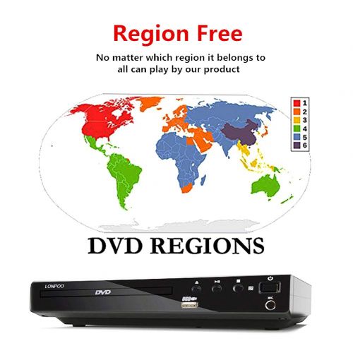  LONPOO Compact Home HD DVD Player all regions Free with Ports HDMI / USB / Microphone/ RCA, Full Function Remote(lp-099)