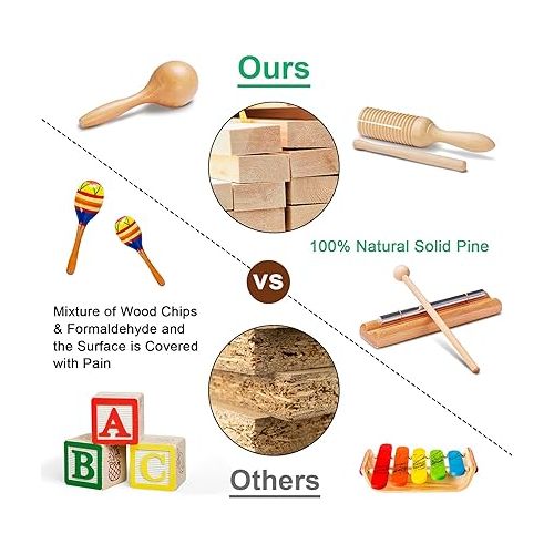  LOOIKOOS Toddler Musical Instruments Natural Wooden Percussion Instruments Toy for Kids Preschool Educational, Musical Toys Set for Boys and Girls with Storage Bag