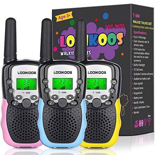  [아마존베스트]LOOIKOOS Walkie Talkies for Kids, 3 KMs Long Range Children Walky Talky Handheld Radio Kid Toy Best Gifts for Boys and Girls 3 Pack