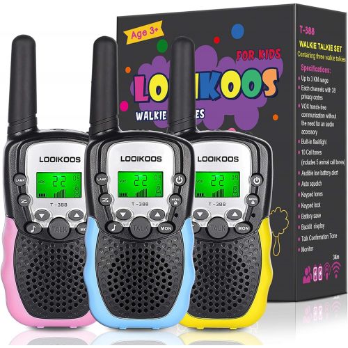  [아마존베스트]LOOIKOOS Walkie Talkies for Kids, 3 KMs Long Range Children Walky Talky Handheld Radio Kid Toy Best Gifts for Boys and Girls 3 Pack