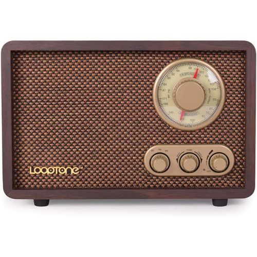  LoopTone FM AM Radio Retro Wood Radio with Bluetooth Play Mp3 and Antenna Built in Speaker for Kitchen Living Room