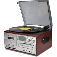 LoopTone Vinyl Record Player 9 in 1 3 Speed Bluetooth Vintage Turntable CD Cassette Player AM/FM Radio USB Recorder Aux-in RCA Line-Out