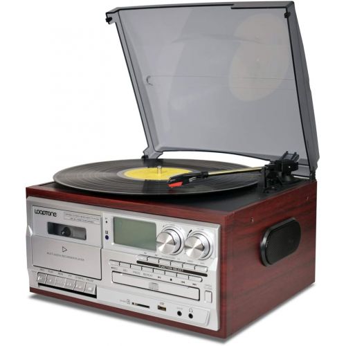  LoopTone Vinyl Record Player 9 in 1 3 Speed Bluetooth Vintage Turntable CD Cassette Player AM/FM Radio USB Recorder Aux-in RCA Line-Out